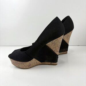 Black‎ Peep Toe Wedge Heels Cork Platform Size 8 By Mossimo Sox-Tab